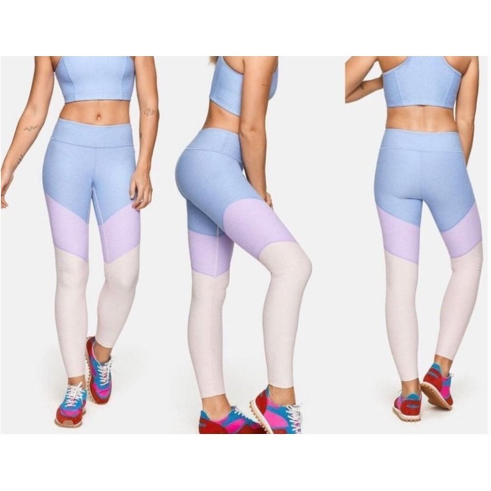 Outdoor Voices 7/8‎ Leggings Womens S Color Block Blue Purple Pink Athletic
